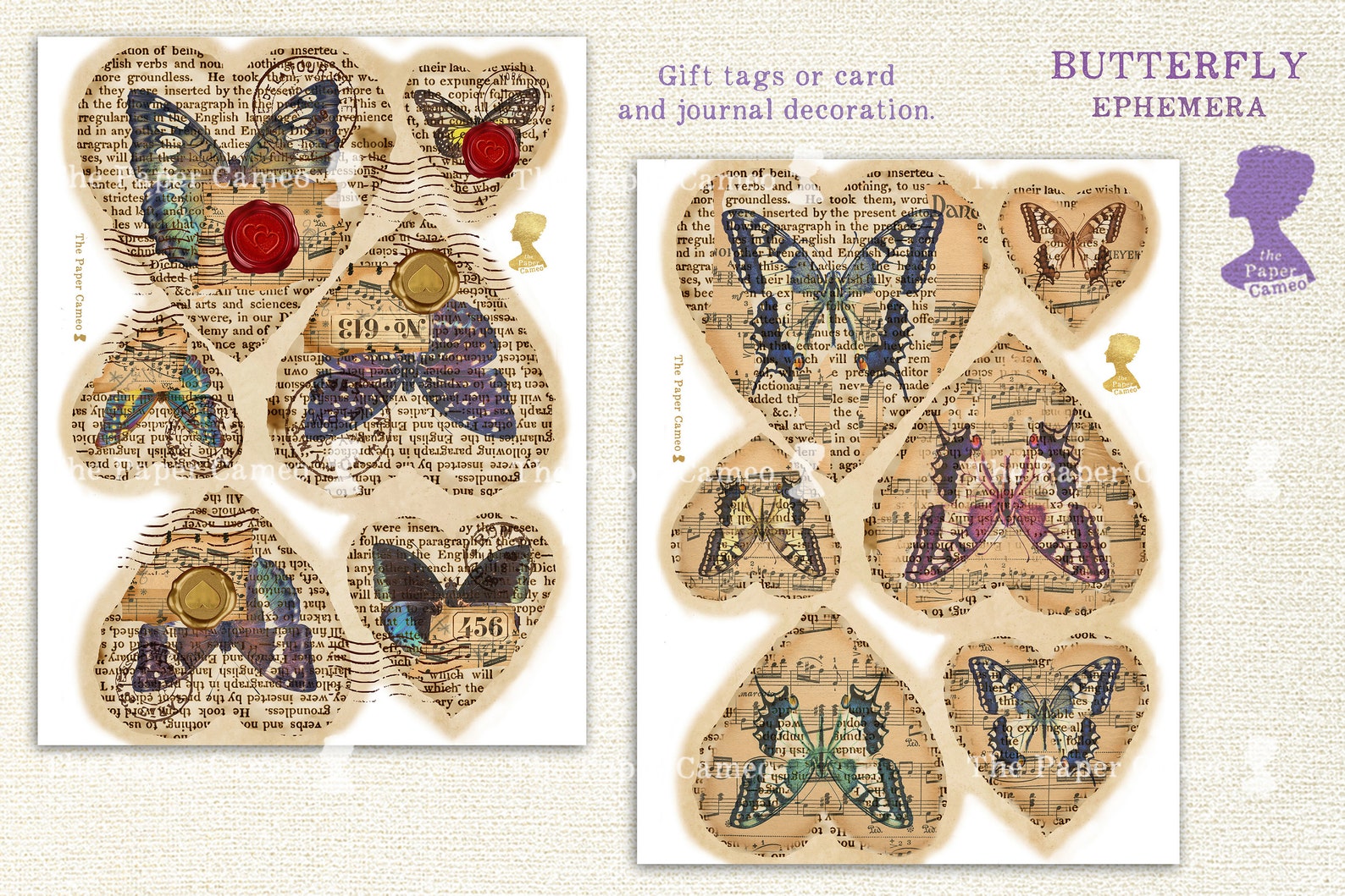 BUTTERFLY Gift Tags Ephemera Printable Digital Butterfly Etsy