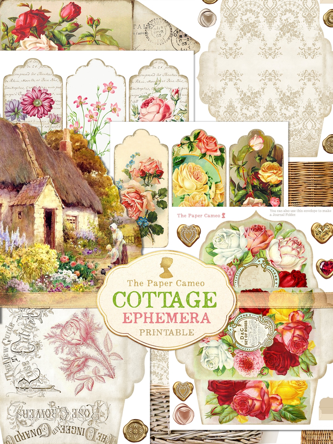 COTTAGE Ephemera Printable, Cottage Theme Ephemera, Floral Ephemera ...