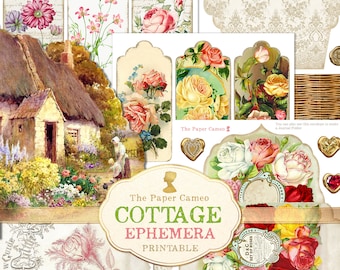 COTTAGE Ephemera Printable, Cottage Theme Ephemera, Floral Ephemera Printable, Shabby Rose Digital, Shabby Chic Ephemera Printable, Vintage