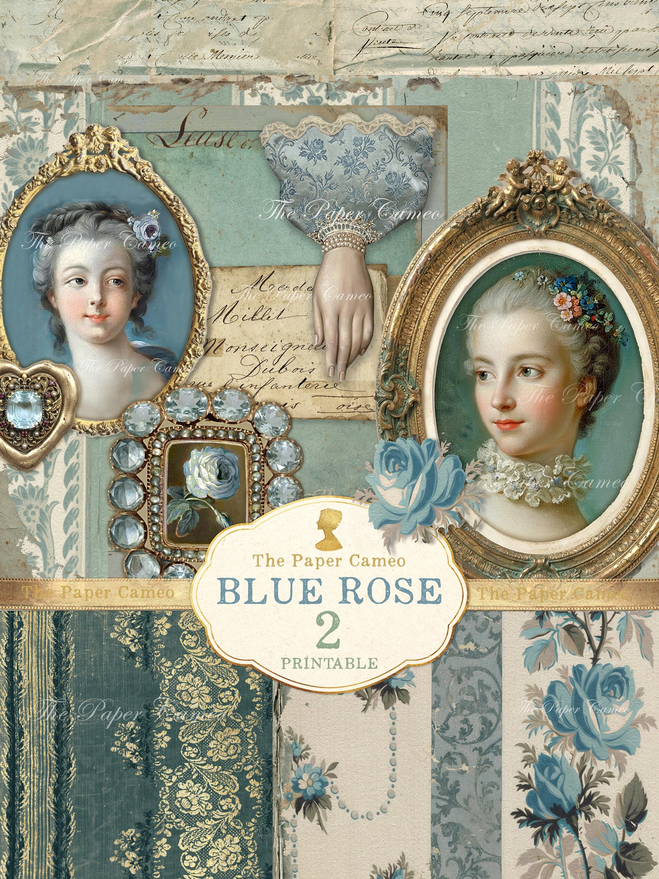 薔薇とレースのジャンクジャーナル・雑記帳　Blue Wedding Blue rose journal - Etsy 日本