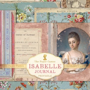 Diario imprimible ISABELLE, diario digital vintage estilo francés, diario digital Shabby Chic, diario imprimible estilo María Antonieta, diario digital romántico