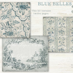 BLUE BELLES 3 Background Pages Printable, Vintage Blue Themed Collage ...