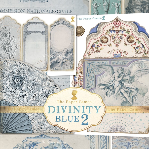 DIVINITY BLUE 2 Ephemera, Blue Themed Digital Ephemera, Blue Journal Ephemera, Blue Envelopes Printable, French Blue Ephemera, Blue Digital