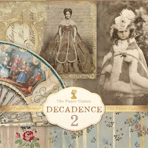 Décadence 2 pages éphémères et collage imprimable, photographie sépia antique numérique, femmes décadentes en robes de bal numérique. Romance