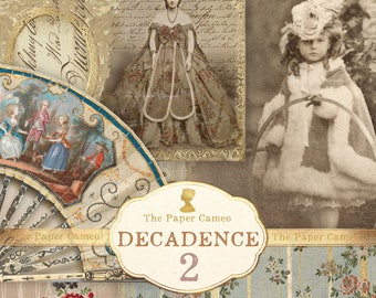 DECADENCE 2 Efemere en collagepagina's afdrukbare, antieke Sepia fotografie digitaal, decadente vrouwen in baljurken digitaal. Romantiek