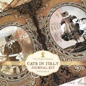 CATS IN ITALY Journal, chats vintage imprimable, chats numériques, chatons, journal de voyage imprimable, Florence, Italie, carte postale vintage, collage
