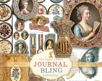 JOURNAL BLING Ephemera Printable, Journal Charms Digital, Tags and Labels, Glamour Junk Journal Tags, Rococo Junk Journal Kit ( Digital ),