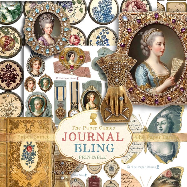 TIJDSCHRIFT BLING kortstondige afdrukbare, Journal Charms digitaal, Tags en labels, Glamour Junk Journal Tags, Rococo Junk Journal Kit (digitaal),