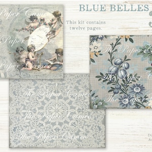 BLUE BELLES 3 Background Pages Printable, Vintage Blue Themed Collage ...