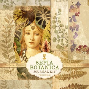SEPIA BOTANICA, journal botanique imprimable numérique, le camée papier, impression botanique vintage, papier collage botanique