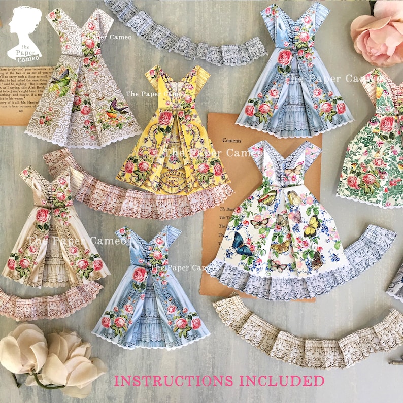 SEVEN PAPER DRESSES Digital, Origami Dress Printable, Origami Dress card, Marie Antoinette Dress, Marie Antoinette Ephemera, Origami Dress image 9