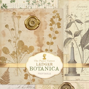 LEDGER BOTANICA Afdrukbaar, vintage botanische digitale download, ongewenste dagboekcollagepapieren, botanische decoupagepapier
