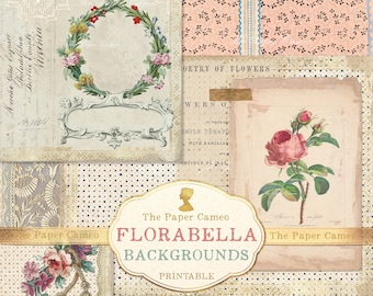 FLORABELLA Backgrounds Digital, Floral Backgrounds Digital, Floral Theme Junk Journal Printable, Spring Themed Printable, Pretty Backgrounds