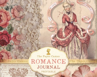 ROMANCE journal Printable, Valentine journal Digital, Valentine Junk Journal Printable, Shabby Chic Pink Digital, Romantic Rose Journal