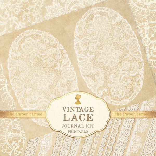 VINTAGE LACE Journal Pages Printable, Lace journal Pages Digital Download, Antique Lace Collage Papers, instant Download