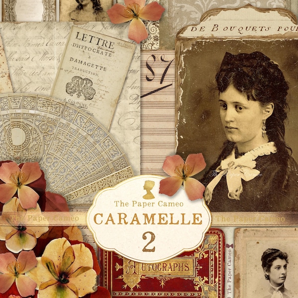CARAMELLE 2 kortstondige, herfstthema kortstondige afdrukbare, antieke sepia kortstondige afdrukbare, herfstseizoen antiek digitaal, vintage herfst