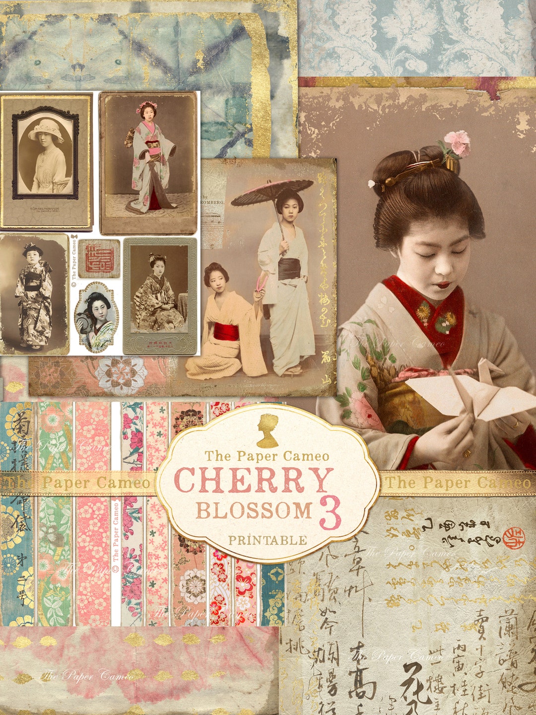 CHERRY BLOSSOM 3 Digital, Japanese Theme Printable, Spring Junk