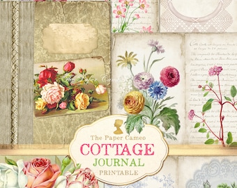 COTTAGE Journal Printable, Cottage Theme Junk Journal Digital Download, Spring Journal Printable, Floral Journal Printable, Shabby Chic Digi