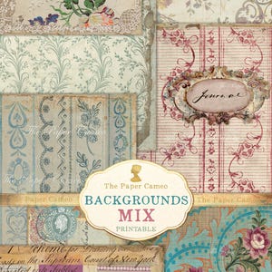 ACHTERGRONDEN MIX Afdrukbaar, Junk Journal Collage Digital, Vintage Floral Achtergrondpagina's, Shabby Chic Afdrukbaar,