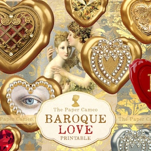 BAROQUE LOVE, Baroque Theme Journal Printable Digital, Faux Wax Seals Printable, Wax Seal Kit, Valentine Ephemera Printable, Love Kit