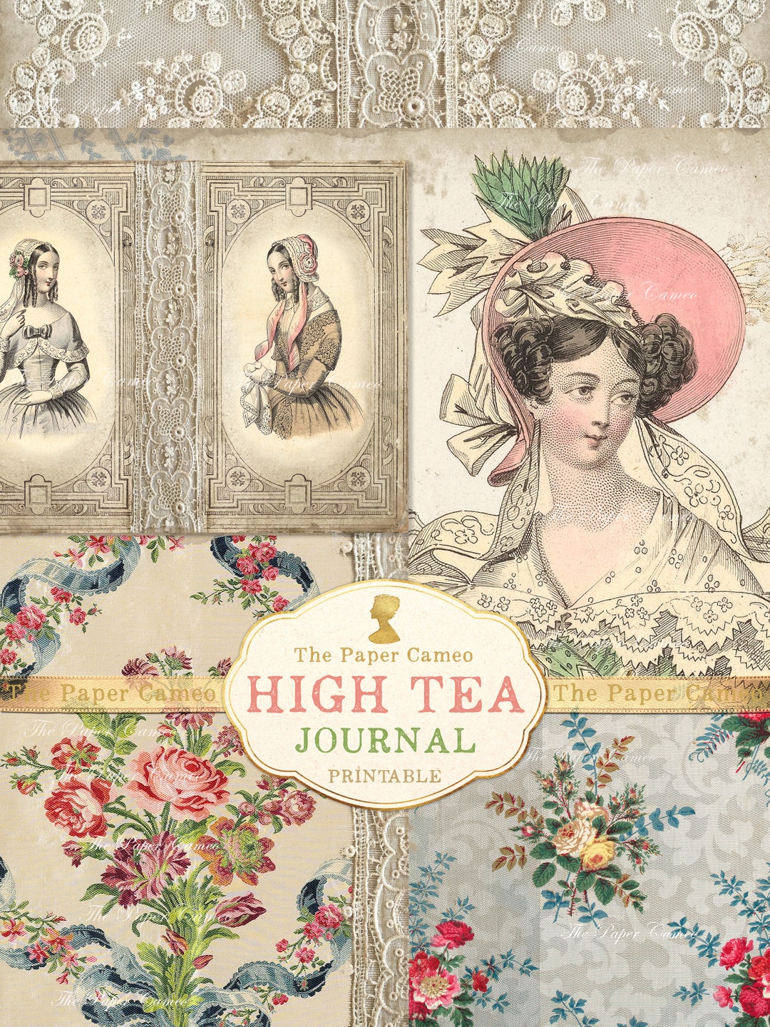 HIGH TEA Journal Printable, Tea Party Journal, Vintage French Fashion
