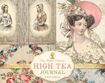 HIGH TEA Journal printable, Tea Party Journal, Vintage French Fashion Digitals, Vintage Floral Journal Digital, Afternoon Tea Digital