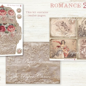 May include: A digital download kit for scrapbooking or crafting featuring a vintage style design with lace, roses, and angels. The kit includes twelve pages of artwork saved at 300dpi.