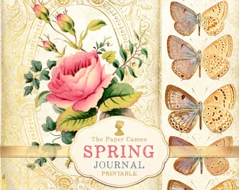Diario di primavera stampabile in formato digitale, diario di Pasqua digitale da scaricare, etichette pasquali stampabili, kit digitale per junk journal di primavera, materiale effimero pasquale