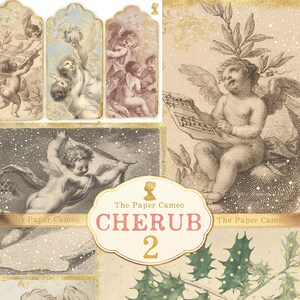 CHERUB 2 Weihnachts-Ephemera zum Ausdrucken, Cherub digital, Weihnachts-Ephemera digital, Weihnachtsgeschenkanhänger zum ausdrucken, Cherub Ephemera digital