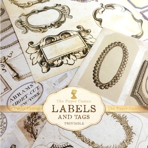 LABELS and TAGS, Printable Vintage Labels, Junk Journal Label Ephemera, The Paper Cameo, Antique Labels Printable, Vintage Labels Digital image 1