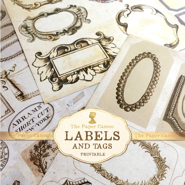 LABELS and TAGS, Printable Vintage Labels, Junk Journal Label Ephemera, The Paper Cameo, Antique Labels Printable, Vintage Labels Digital