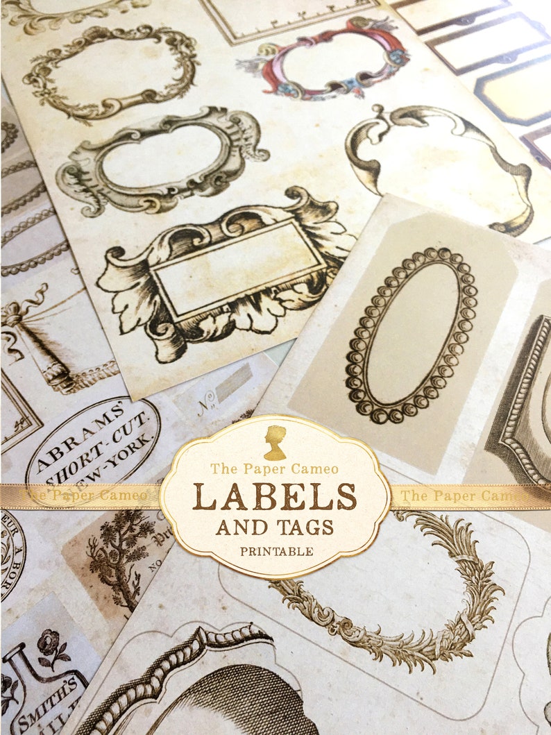 LABELS and TAGS, Printable Vintage Labels, Junk Journal Label Ephemera, The Paper Cameo, Antique Labels Printable, Vintage Labels Digital image 1