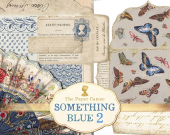 SOMETHING BLUE 2, Blue Vintage Ephemera Printable, Shabby Blue Ephemera Digital, Blue floral Ephemera Digital, Blue Junk Journal