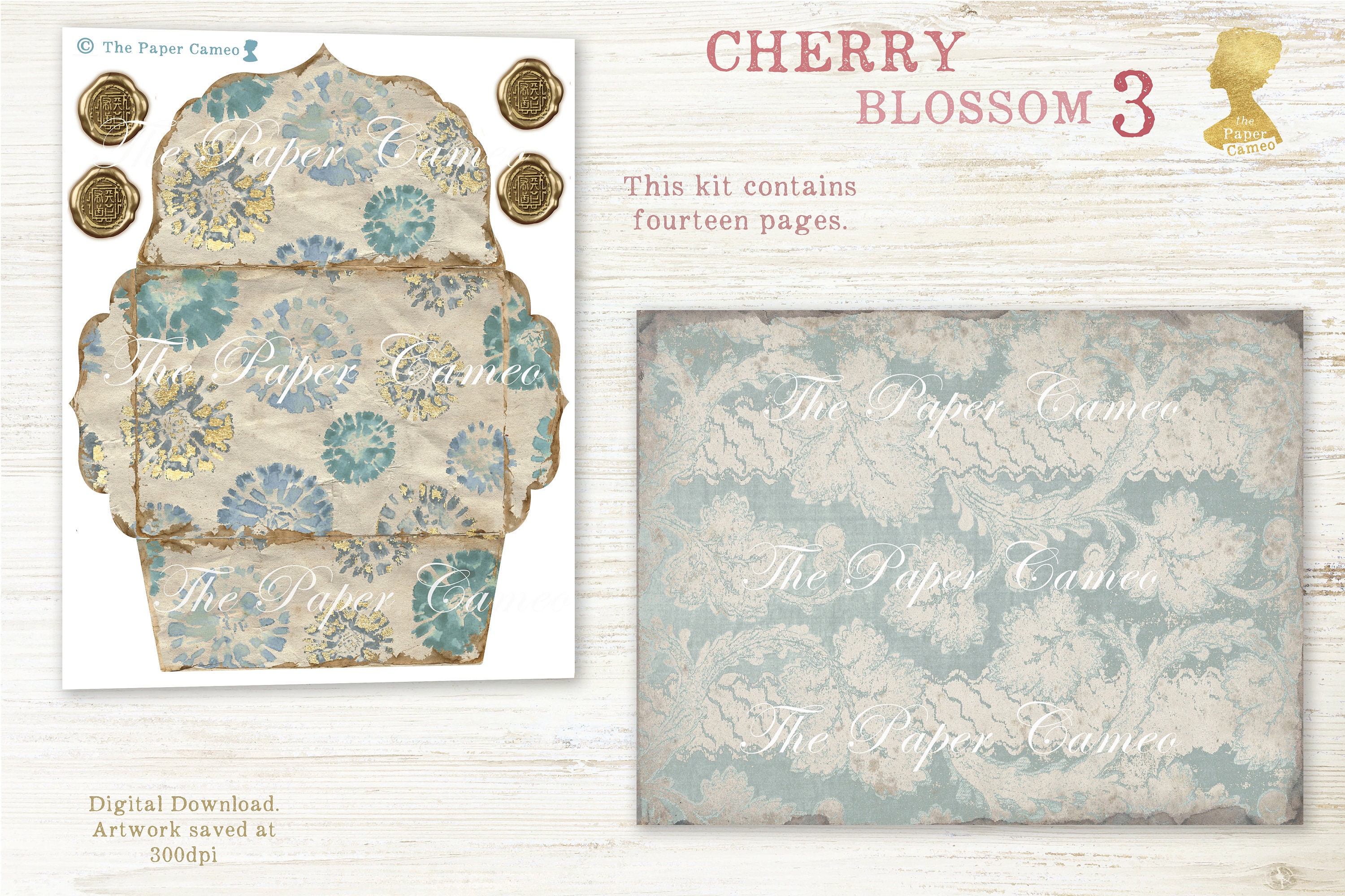 CHERRY BLOSSOM 3 Digital, Japanese Theme Printable, Spring Junk