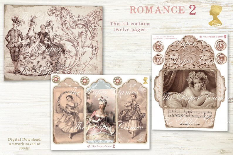 ROMANCE 2 Ephemera Digital, Valentine Themed Ephemera Digital, Shabby Pink Valentine Printable, Love Ephemera, Romantic Floral Ephemera, image 5