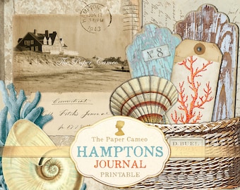 HAMPTONS, Sea Theme Printable Journal, Sea Junk Journal, Seaside Digital, Summer Vacation, Sea Ephemera, Beach Theme, Coast, Blue, Coral