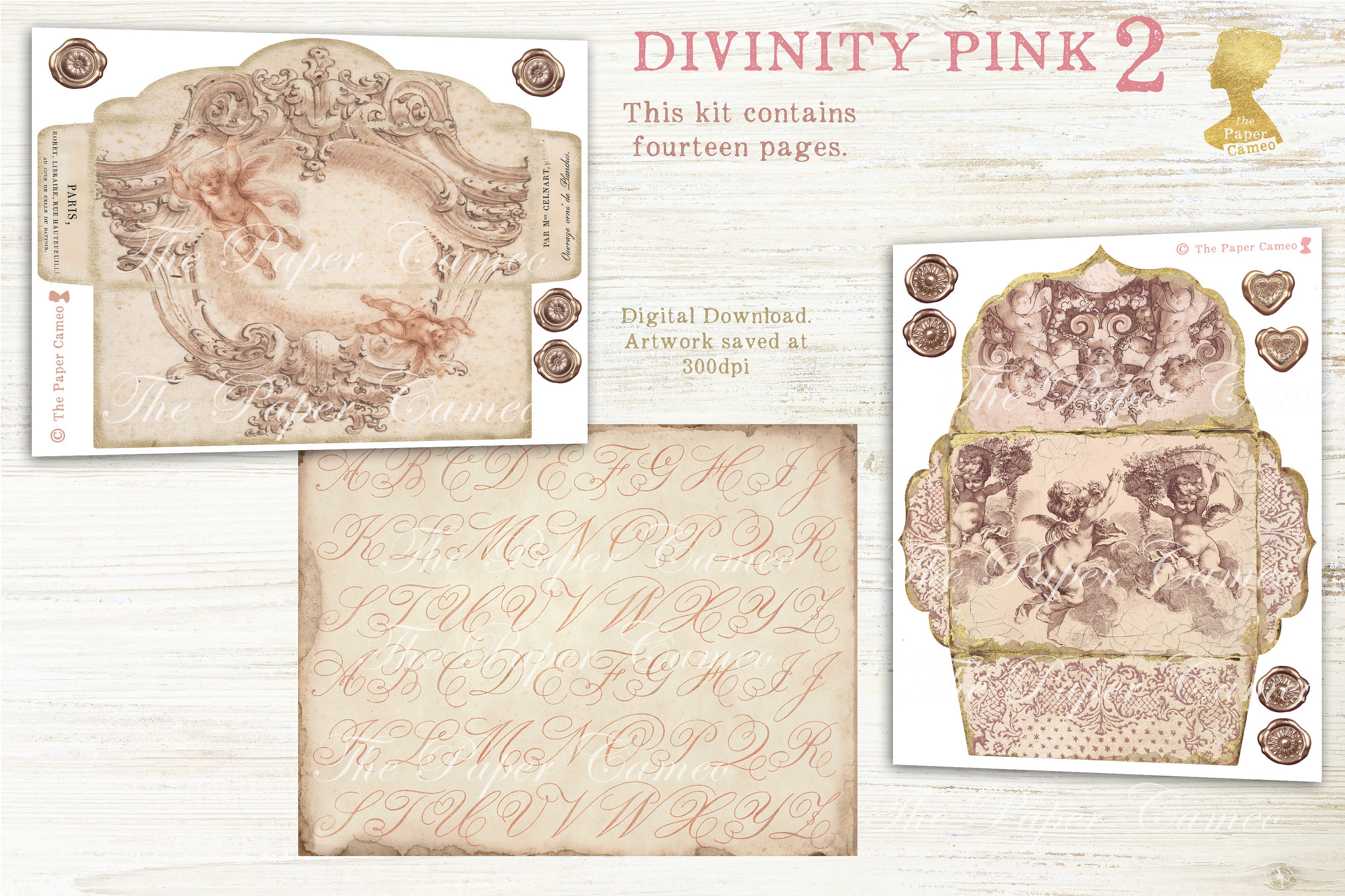DIVINITY PINK 2 Ephemera, Angel Ephemera Printable, Romantic French ...