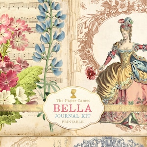 BELLA, kit imprimable de journal indésirable de style français minable, téléchargement numérique de mode française, pages de journal floral vintage, journal shabby Chic