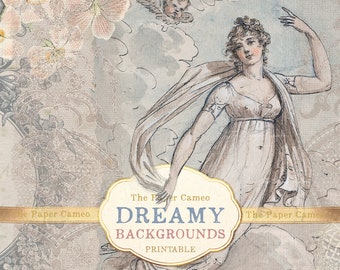 DREAMY BACKGROUNDS, Neutral Background Digitals, Vintage Lace Printables, Soft Background Journal Digitals, Faded Blue Digitals, Tea Dye
