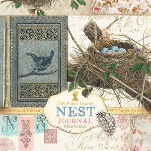 NEST, diario imprimible con temática de primavera, diario imprimible de Pascua, digitales con temática de nido, digitales con nido de pájaro, material efímero de Pascua imprimible