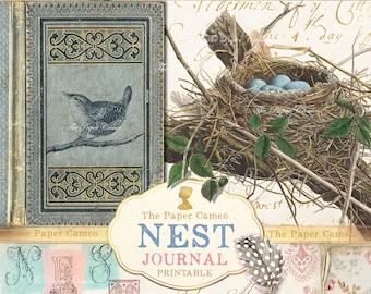 NEST, Spring Theme Journal Printable, Easter Journal Printable, Nest Theme Digitals, Bird Nest Digitals, Easter Ephemera Printable