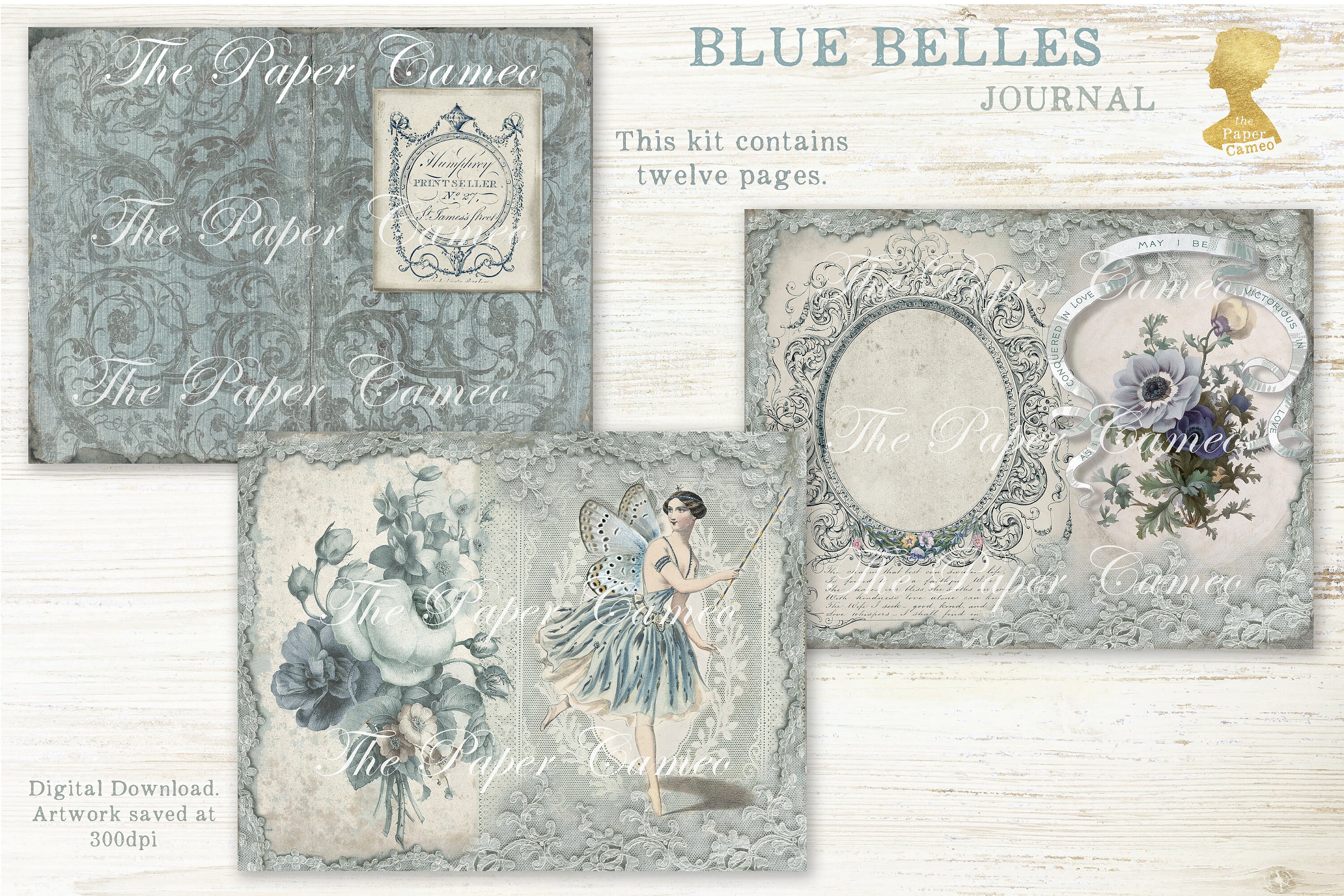 BLUE BELLES Journal Printable, Blue Digital Junk Journal, Romantic Teal ...
