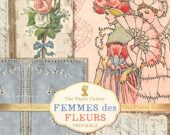 FEMMES des FLEURS Spring Themed Journal Printable, Flower Fairy Journal Digital, Pastel Floral Spring Junk Journal pages, Easter Ephemera