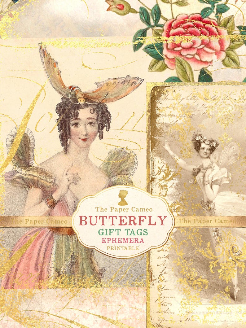BUTTERFLY Gift Tags Ephemera Printable Digital, Butterfly Printable ...