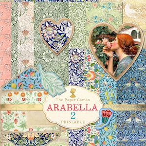ARABELLA 2, Effimeri di William Morris stampabili, Nastro washi finto digitale, Disegni washi stampabili, Effimeri natalizi, Busta stampabile