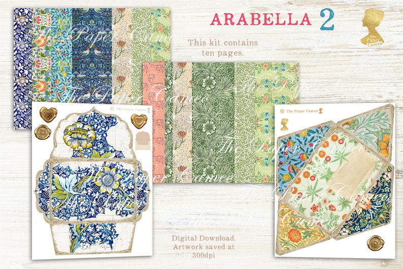 ARABELLA 2 William Morris Ephemera Printable Faux Washi Tape - Etsy
