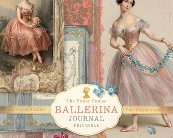 DIARIO BALLERINA Download digitale, Junk Journal a tema balletto, Pagine digitali di balletto, Pagine di diario stampabili di ballerina, Shabby Pink Digi