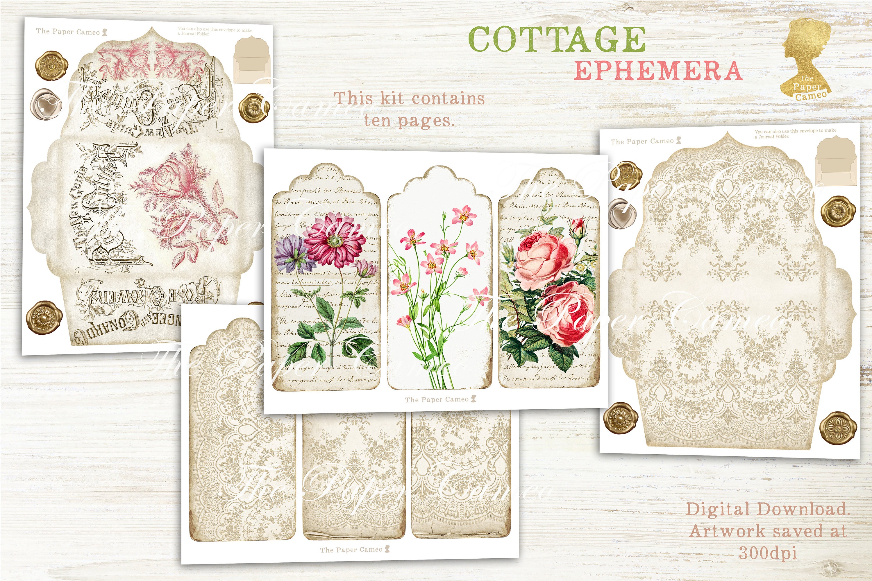 COTTAGE Ephemera Printable Cottage Theme Ephemera Floral - Etsy