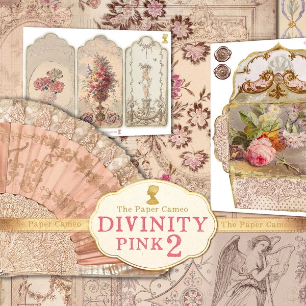 DIVINITY PINK 2 Ephemera, Angel Ephemera Imprimible, Romántico Francés Ephemera Digitals, Shabby Pink Ephemera, Vintage Pink Ephemera Digitals