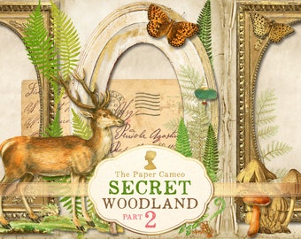 Secret Woodland Themed Printable, Fussy cut Woodland Printable, Woodland Junk Journal Digital Download, Snail Mail Printable Ephemera kit